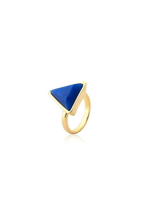 Anel Little Triangle - Quartzo Azul Anil - Coleção Geometric Banho: Folheado a Ouro