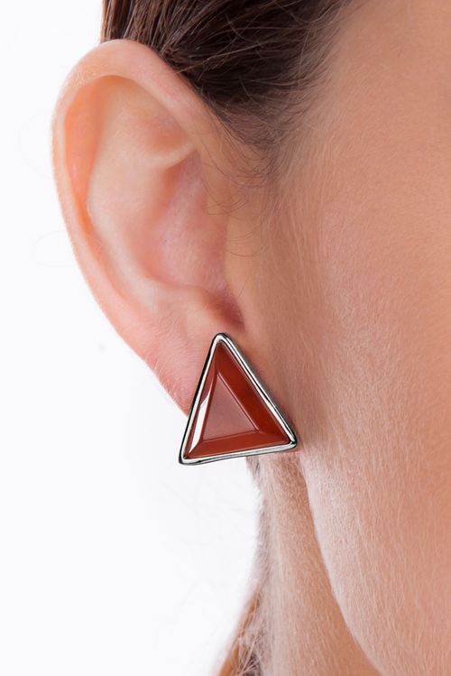 Brinco Triangle - Ágata Vermelha - Coleção Geometric Banho: Ródio Negro