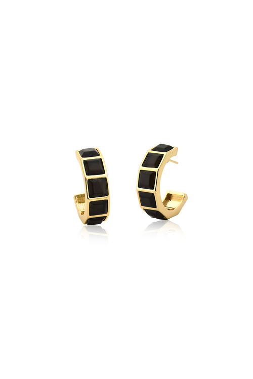 Brinco Argola Stone - Obsidiana Preta - Coleção Ícones Banho: Folheado a Ouro