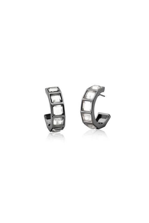 Brinco Argola Stone - Cristal - Coleção Ícones Banho: Ródio Negro