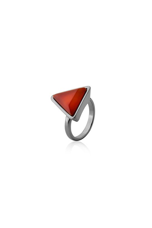 Anel Little Triangle - Ágata Vermelha - Coleção Geometric Banho: Ródio Negro