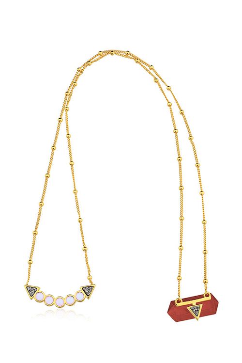 Colar Santa Clara - Feldspato Vermelho, Quartzo Rosa e Drusa Metalizada - Coleção Califórnia Dreamin Banho: Folheado a Ouro