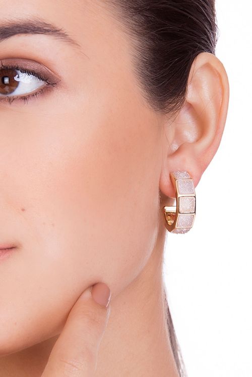 Brinco Argola Stone - Drusa Perolizada - Coleção Ícone Banho: Folheado a Ouro