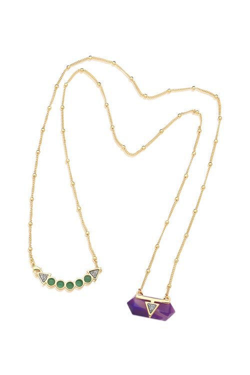 Colar Santa Clara - Ágata Roxa, Ágata Verde e Drusa Metalizada - Coleção Califórnia Dreamin Banho: Folheado a Ouro