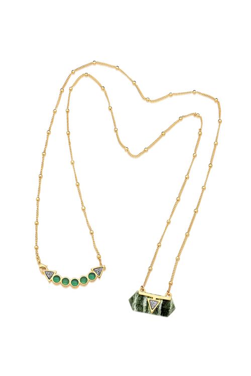 Colar Santa Clara - Ágata Verde, Olho de Tigre Verde e Drusa Metalizada - Coleção Califórnia Dreamin Banho: Folheado a Ouro