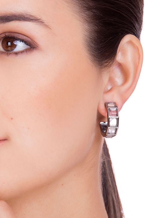 Brinco Argola Stone - Cristal - Coleção Ícones Banho: Ródio Negro