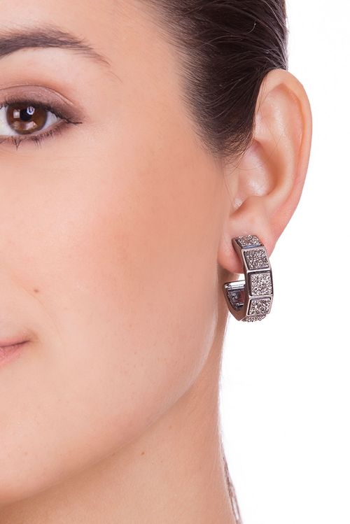 Brinco Argola Stone - Drusa Metalizada - Coleção Ícones Banho: Ródio Negro