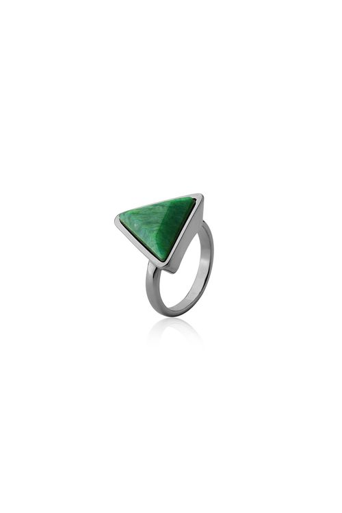 Anel Little Triangle - Amazonita Verde - Coleção Geometric Banho: Ródio Negro
