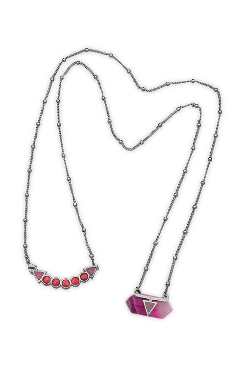 Colar Santa Clara - Ágata Pink Listrada, Feldspato Vermelho e Marsala - Coleção Califórnia Dreamin Banho: Ródio Negro