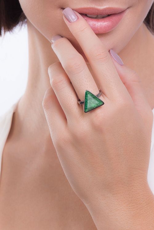Anel Little Triangle - Amazonita Verde - Coleção Geometric Banho: Ródio Negro