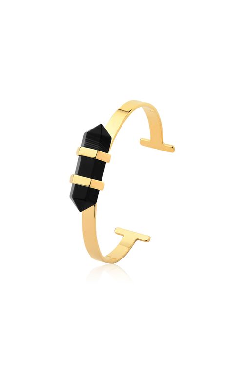 Pulseira Pierre - Ágata Preta - Coleção Acquarella Banho: Folheado a Ouro