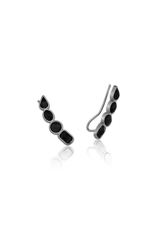Brinco Brise - Obsidiana Preta - Coleção Acquarella Banho: Ródio Negro