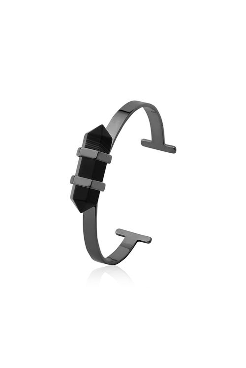 Pulseira Pierre - Ágata Preta - Coleção Acquarella Banho: Ródio Negro