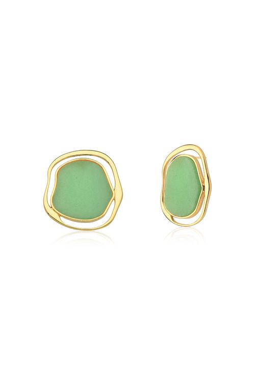 Brinco Soleil - Quartzo Verde - Coleção Acquarella Banho: Folheado a Ouro