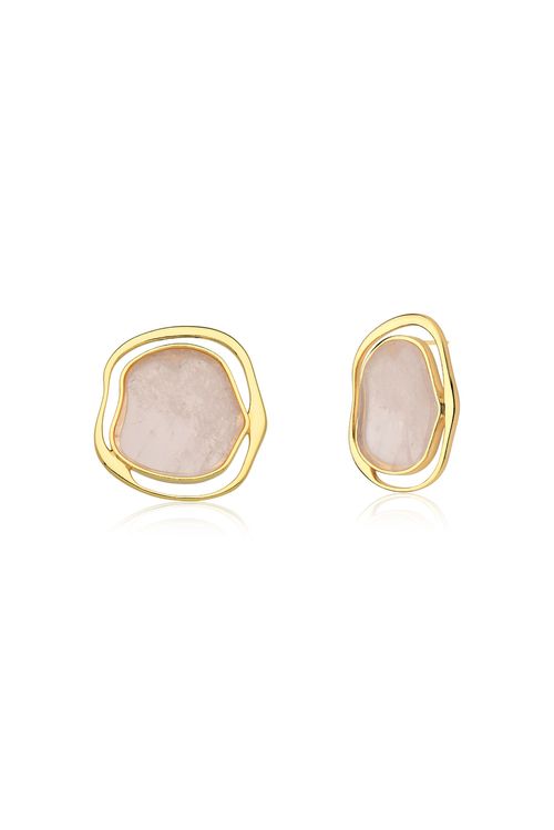 Brinco Soleil - Quartzo Rosa - Coleção Acquarella Banho: Folheado a Ouro