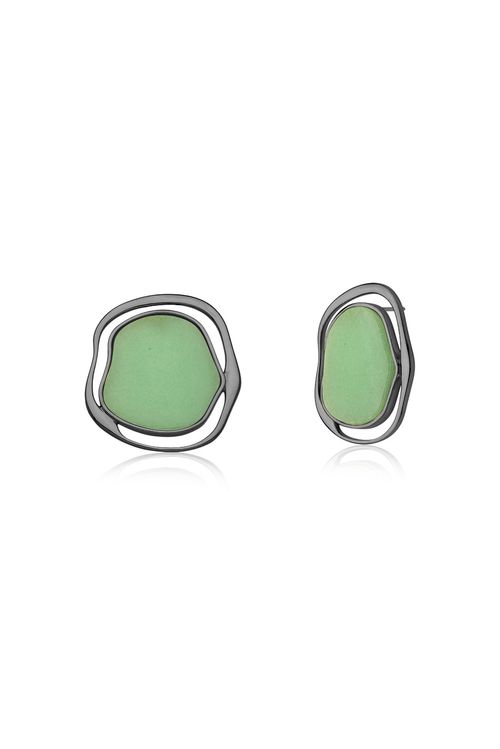 Brinco Soleil - Quartzo Verde - Coleção Acquarella Banho: Ródio Negro