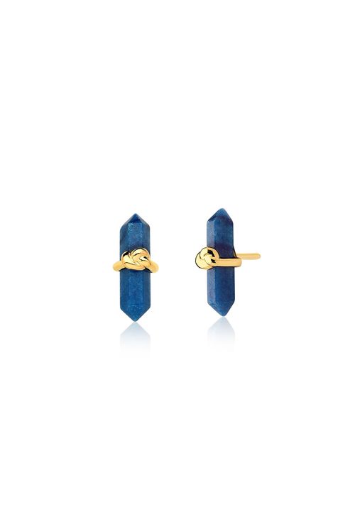 Brinco Knot Petit - Quartzo Azul Anil - Coleção In Love Banho: Folheado a Ouro