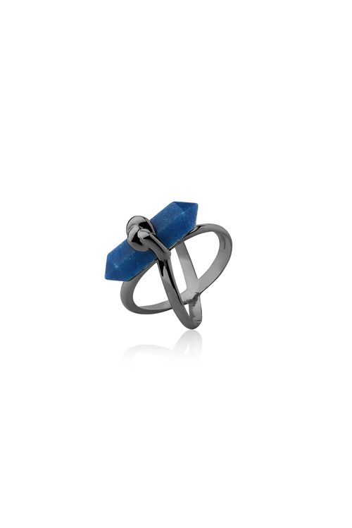 Anel Knot - Quartzo Azul Anil - Coleção In Love Banho: Ródio Negro