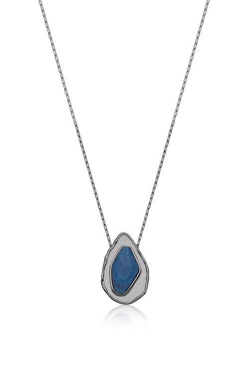 Colar Alegria Gota - Quartzo Azul Anil - Coleção Ícone Banho: Ródio Negro