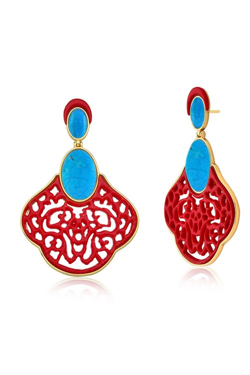 Brinco Miragem - Turquesa - Coleção Festa Al Mare Banho: Folheado a Ouro
