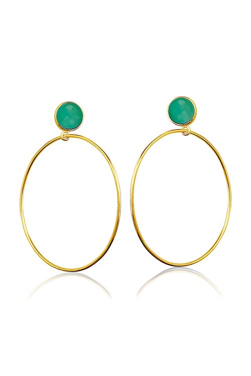 Brinco Argola Slim - Ágata Verde - Coleção Ícone Banho: Folheado a Ouro