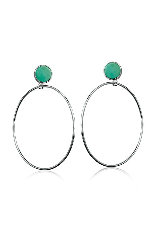 Brinco Argola Slim - Ágata Verde - Coleção Ícone Banho: Ródio Negro