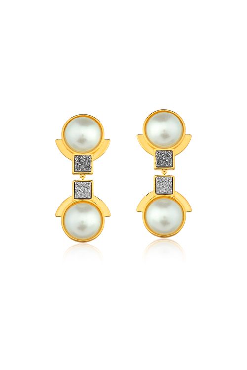Brinco Blanc Classic - Pérola e Drusa Metalizada - Coleção Blanc Banho: Folheado a Ouro