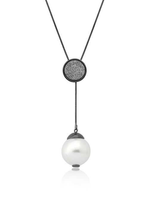 Colar Blanc Donna - Drusa Metalizada e Pérola - Coleção Blanc Banho: Ródio Negro