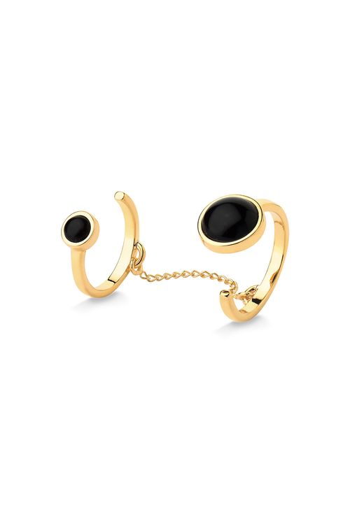 Anel Cuff - Ônix - Coleção Blanc Banho: Folheado a Ouro
