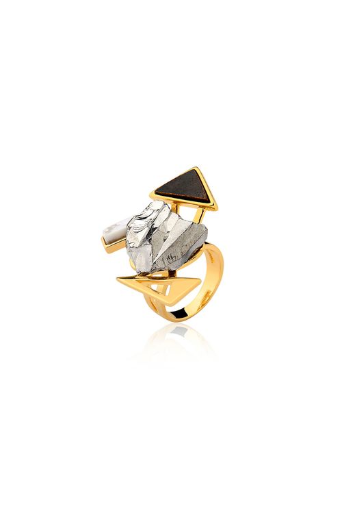Anel U Rock Bold - Cristal Metalizado, Madeira e Haulita - Coleção U Rock Banho: Folheado a Ouro