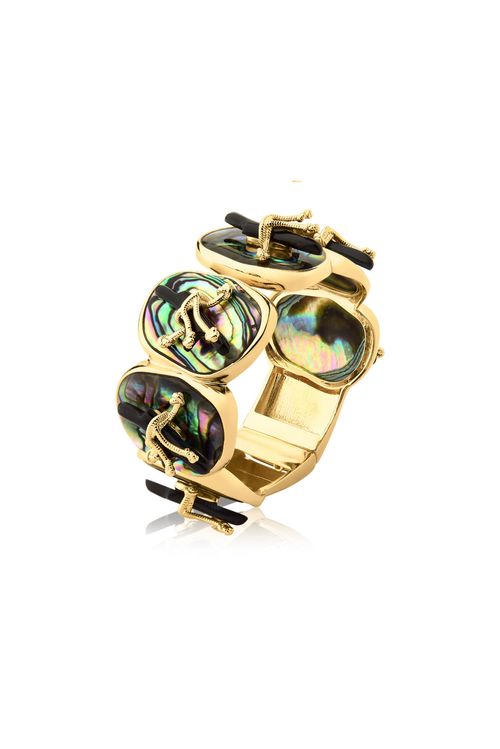 Pulseira Beira Mar - Abalone e Preto - Coleção Marea Banho: Folheado a Ouro