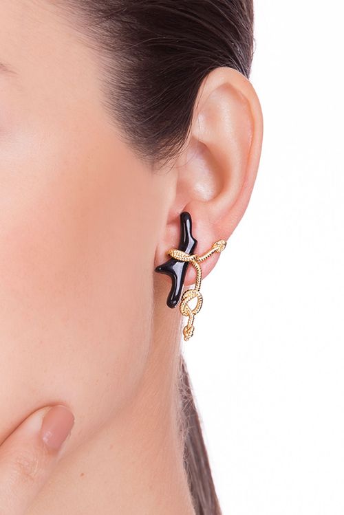 Brinco Coral - Preto - Coleção Marea Banho: Folheado a Ouro