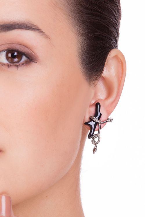 Brinco Coral - Preto - Coleção Marea Banho: Ródio Negro