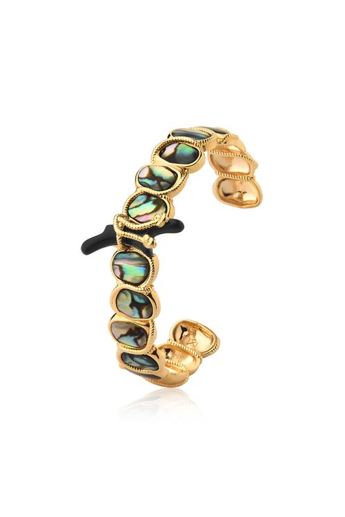 Pulseira Submerso - Abalone e Preto - Coleção Marea Banho: Folheado a Ouro
