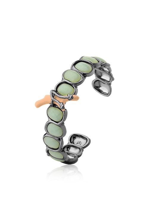 Pulseira Submerso - Quartzo Verde e Salmão - Coleção Marea Banho: Ródio Negro