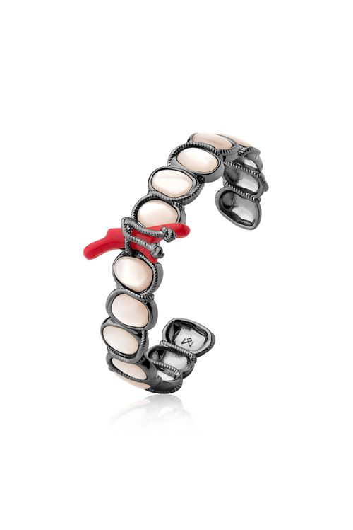 Pulseira Submerso - Madrepérola e Vermelho - Coleção Marea Banho: Ródio Negro