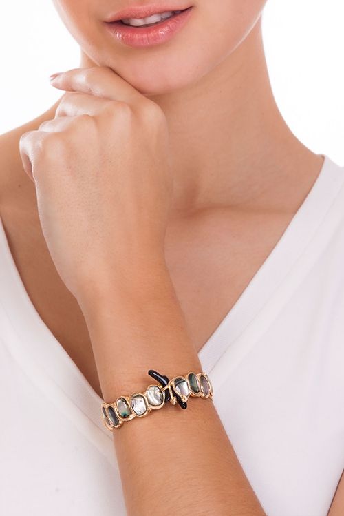Pulseira Submerso - Abalone e Preto - Coleção Marea Banho: Folheado a Ouro