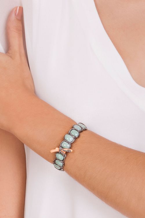 Pulseira Submerso - Quartzo Verde e Salmão - Coleção Marea Banho: Ródio Negro