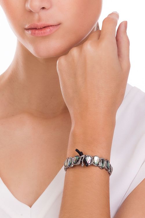 Pulseira Submerso - Abalone e Preto - Coleção Marea Banho: Ródio Negro
