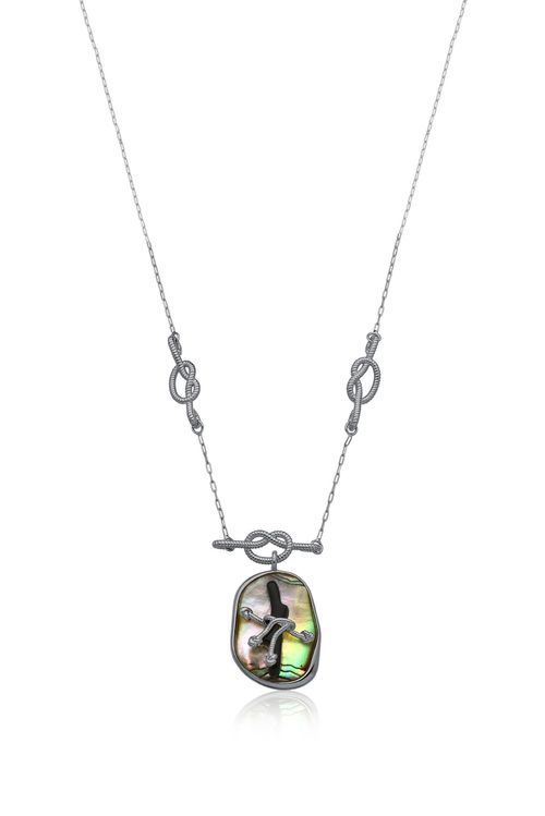 Colar Submerso - Abalone e Preto - Coleção Marea Banho: Ródio Negro