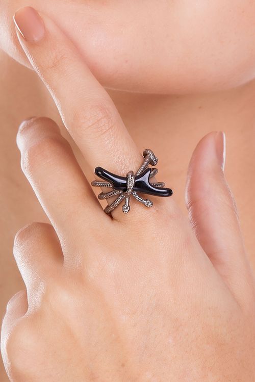 Anel Coral - Preto - Coleção Marea Banho: Ródio Negro