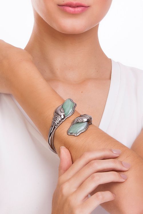 Pulseira Turritela - Quartzo Verde - Coleção Marea Banho: Ródio Negro