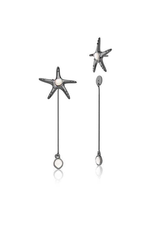 Brinco Starfish - Madrepérola - Coleção Marea Banho: Ródio Negro
