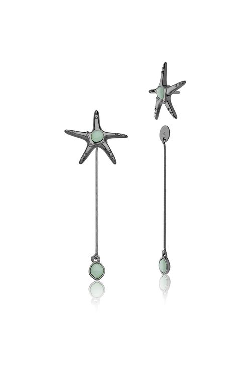 Brinco Starfish - Quartzo Verde - Coleção Marea Banho: Ródio Negro