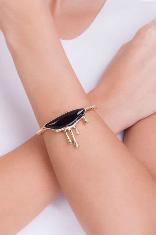 Pulseira Dilúvio - Ônix - Coleção Impulso Banho: Folheado a Ouro