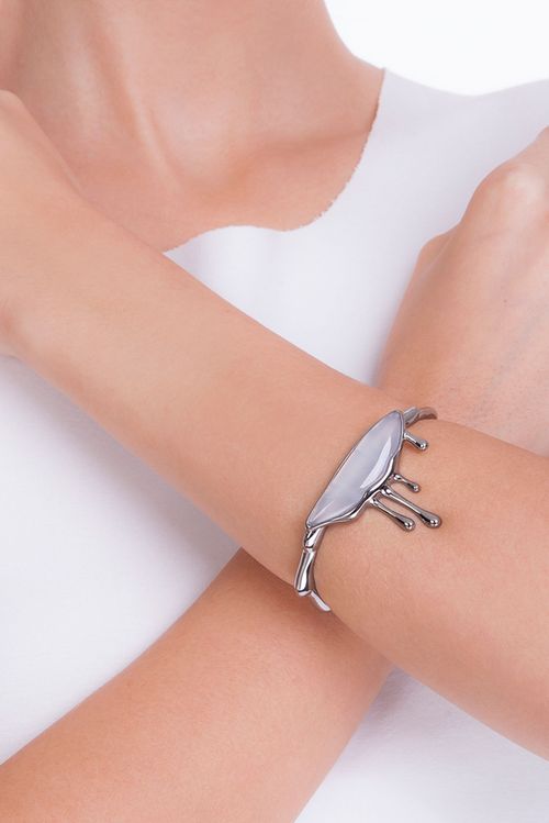 Pulseira Dilúvio - Ágata Branca - Coleção Impulso Banho: Ródio Negro