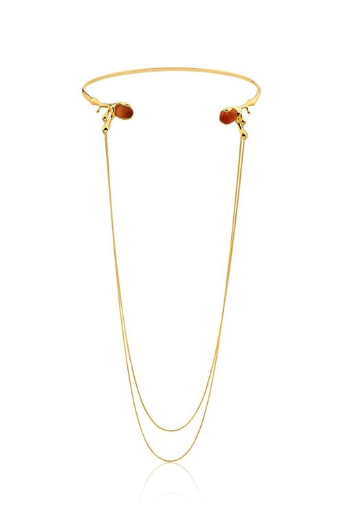 Colar Brasa - Ágata Vermelha - Coleção Impulso Banho: Folheado a Ouro