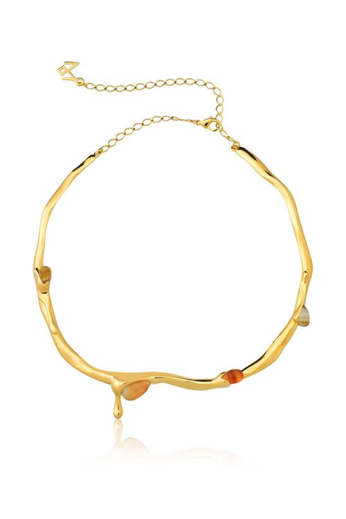 Colar Choker Calor - Ágata Vermelha - Coleção Impulso Banho: Folheado a Ouro