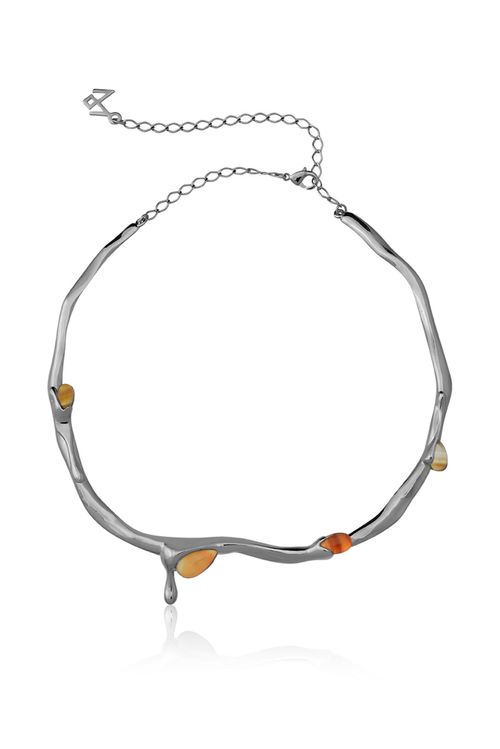 Colar Choker Calor - Ágata Vermelha - Coleção Impulso Banho: Ródio Negro