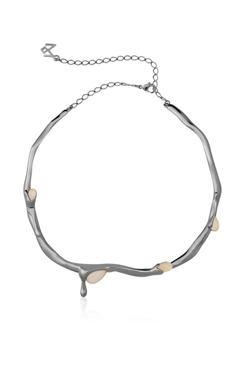 Colar Choker Calor - Ágata Branca - Coleção Impulso Banho: Ródio Negro